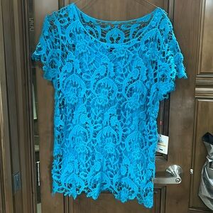 NWT Rafaella Teal Lace Top Size Small. P